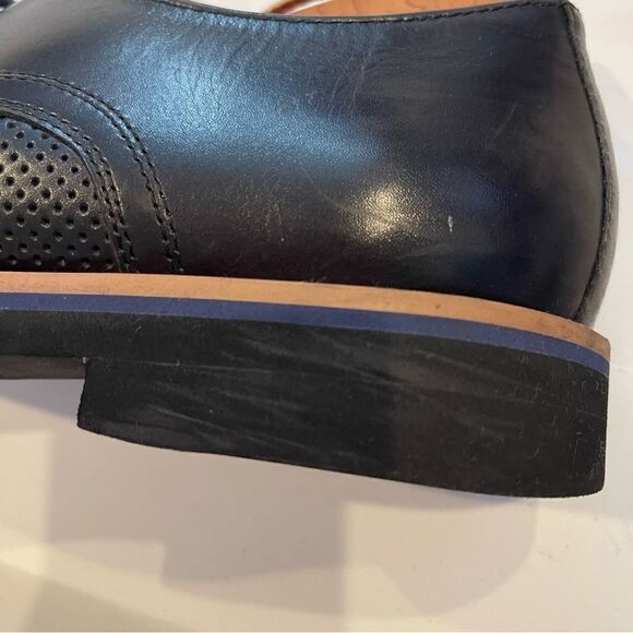 Zanzara Black Leather Perforated Dress Shoes Men 10.5 - Hartung Oxford - Picture 6 of 9